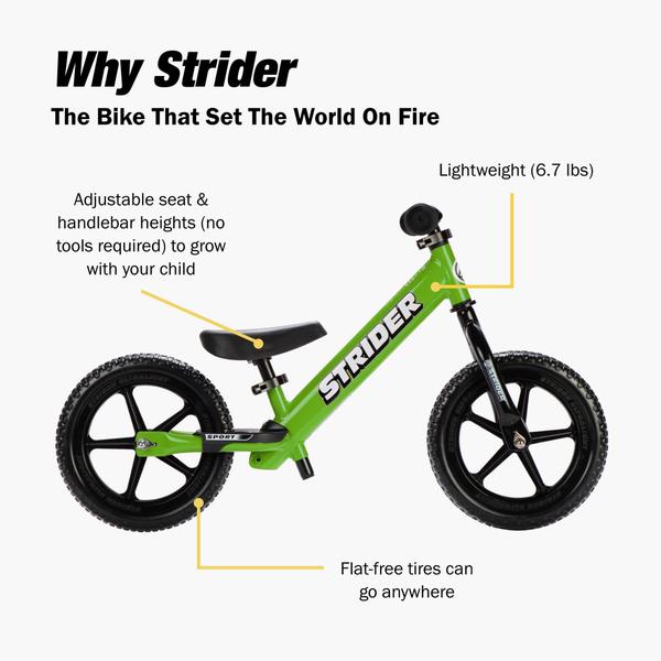 Imagem de Balance Bike Strider Sport 12" verde para crianças de 1 a 4 anos