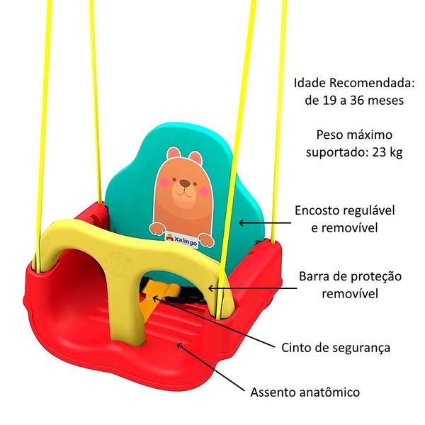 Imagem de Balanço Infantil Ursinho p/ Bebês e Crianças 3 em 1 Xalingo