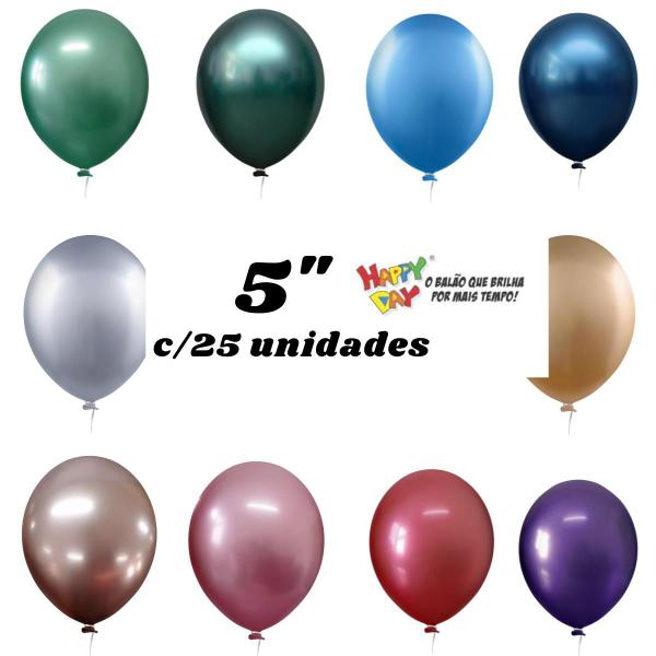 Imagem de balão 5 polegadas aluminio c/25 un Happy Day bexiga látex