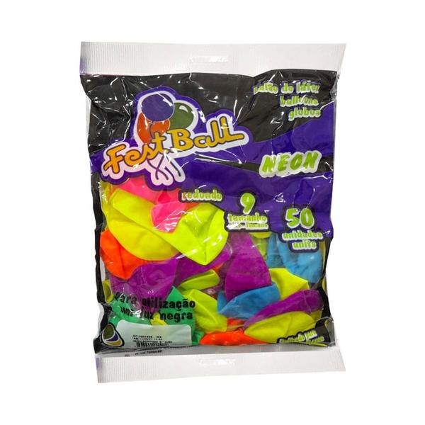 Balão Bexiga Cores Lisa Neon Sortida Tamanho 9 c/50 unidades
