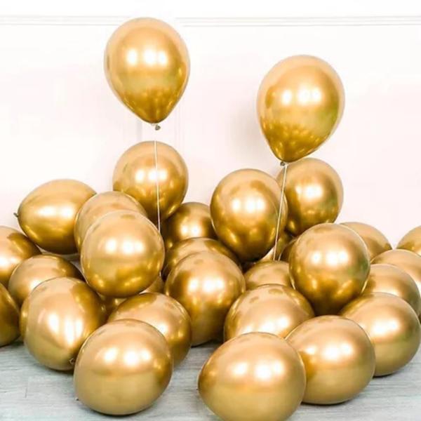 Imagem de Balão Bexiga Cromado Metalizado Redondo N9 Ouro 25 Unidades