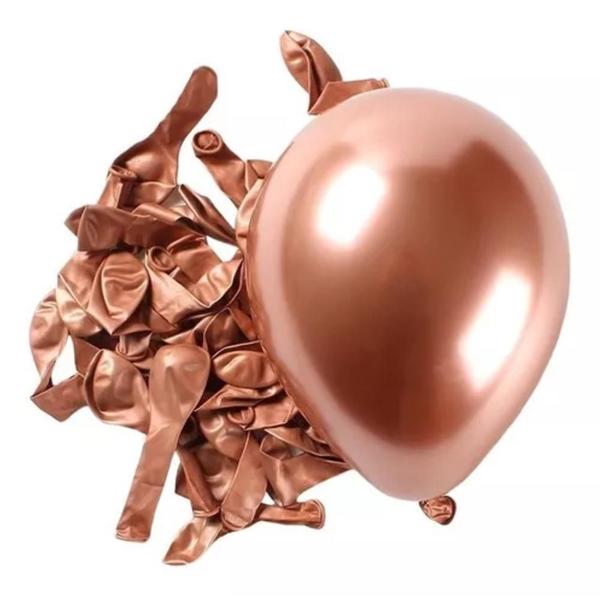 Imagem de Balão Bexiga Cromado Metalizado Redondo N9 Rose Gold 100 Uni