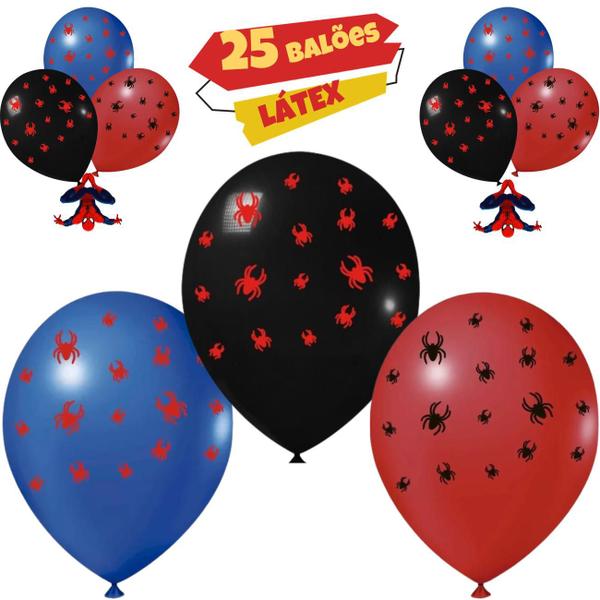 Imagem de Balão Bexiga Látex 9 Polegadas 25 Unidades, Balão Homem Aranha, Festa Super Heróis