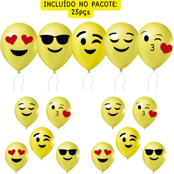 Imagem de Balão Bexiga Látex Amarelo 9 Polegadas 25 Unidades, Balão Emoji E Sorrisos