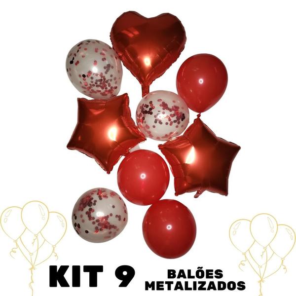 Imagem de Balão Bexiga Metalizado E Látex Rose Gold Kit Buque 9 Peças