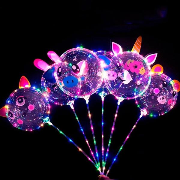 Imagem de Balão Bubble LED Colorido Temático, Balão Transparente Bubble LED Com Haste, Balão De Led Transparente