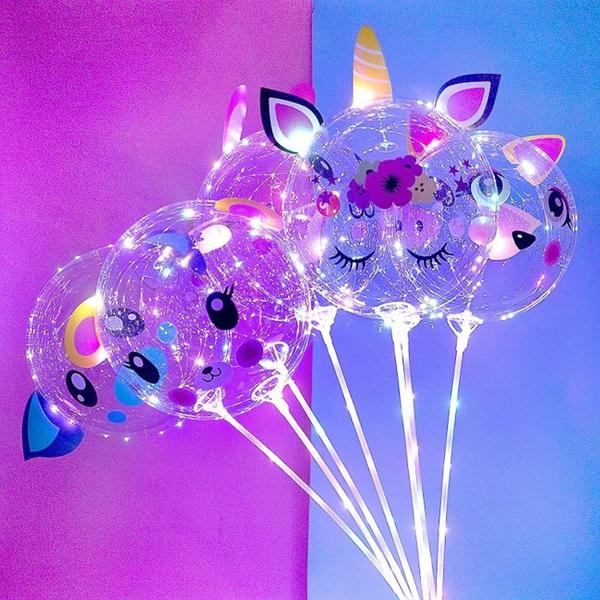 Imagem de Balão Bubble LED Colorido Temático, Balão Transparente Bubble LED Com Haste, Balão De Led Transparente