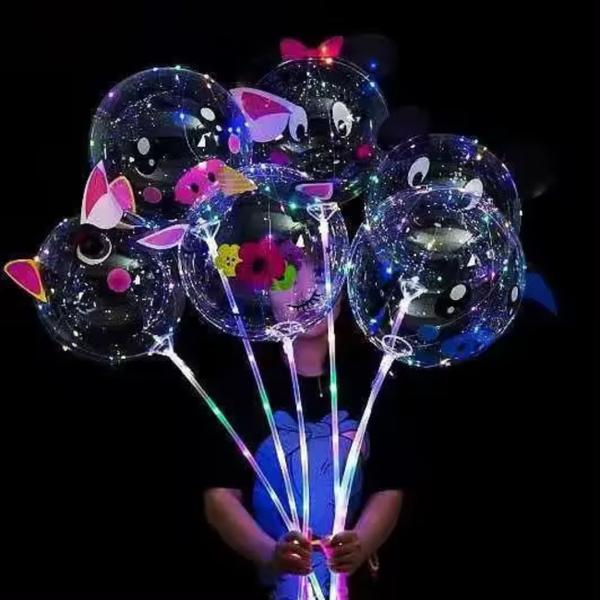 Imagem de Balão Bubble LED Colorido Temático, Balão Transparente Bubble LED Com Haste, Balão De Led Transparente