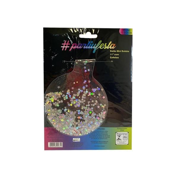 Imagem de Balão Bubble Transparente com Confete Estrela Holografica - 11" 26cm - 01 Unidade - Partiufesta - Rizzo