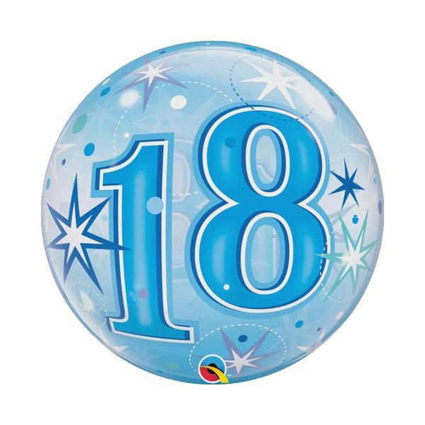 Imagem de Balão de Festa Bubble 22" 55cm - Número 18 Explosão Azul - 1 unidade - Qualatex Outlet - Rizzo