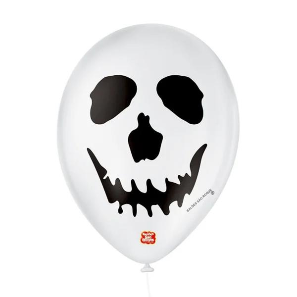 Imagem de Balão de Festa Decorado Caveira - Branco e Preto 9" 23cm