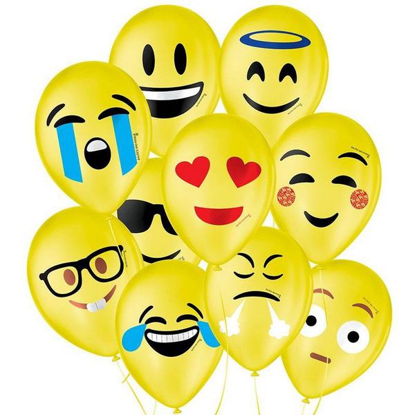 Imagem de Balão de Festa Decorado Emoções Emoji - Sortido 9" 23cm - 25 Unidades - São Roque - Rizzo Balões