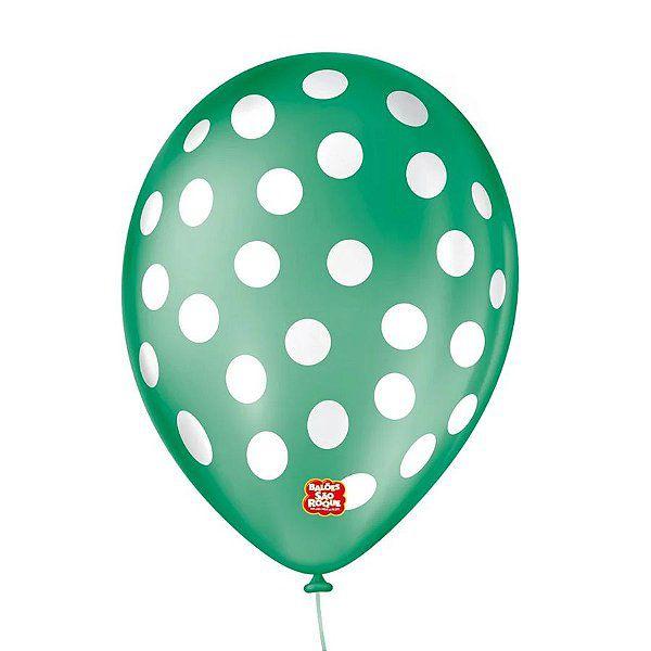 Imagem de Balão de Festa Decorado Poá Bolinha - Verde Folha e Branco 9" 23cm - 25 Unidades - Balões São Roque -