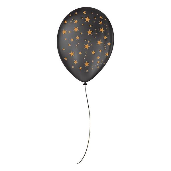 Imagem de Balão de Festa Estrela Preto e Dourado (12cm) - 15 unidades - São Roque - Rizzo Balões