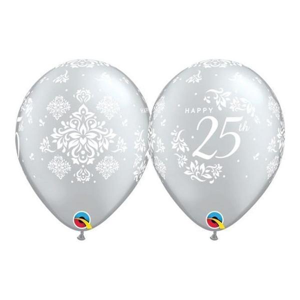 Imagem de Balão de Festa Látex Liso Decorado - Happy 25th! Damasco Prata - 11" 27cm - 50 unidades - Qualatex Outlet - Rizzo