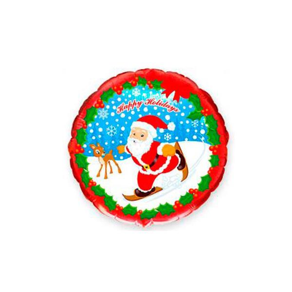 Imagem de Balão de Festa Metalizado 20" 50cm - Papai Noel Esquiando Redondo - 1 unidade - Rizzo