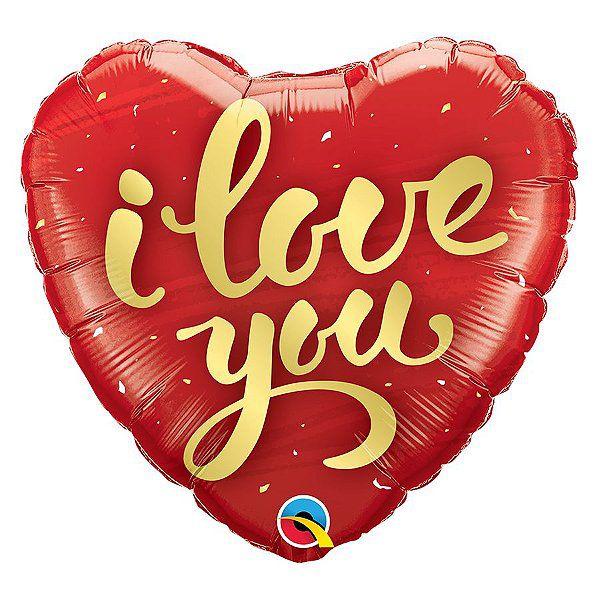 Imagem de Balão de Festa Microfoil 18" 45cm - Coração I Love You Ouro - 01 Unidade - Qualatex - Rizzo Balões