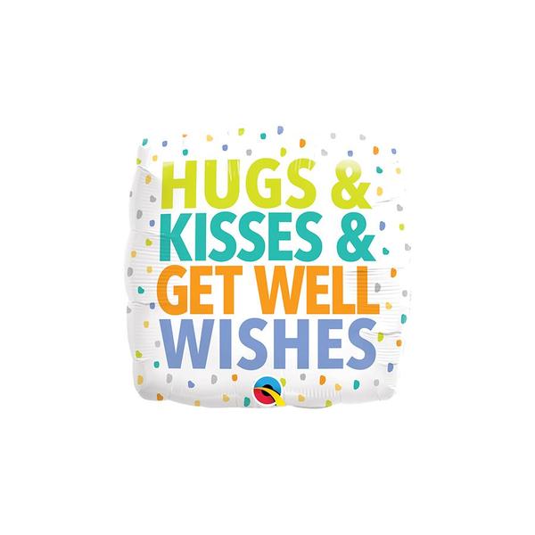 Imagem de Balão de Festa Microfoil 18" 46cm - Quadrado Hugs & Kisses Get Well Wishes - 1 unidade - Qualatex Outlet - Rizzo