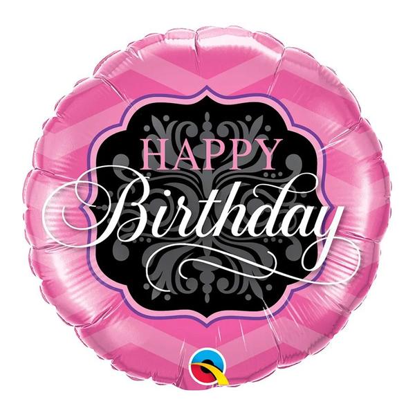 Imagem de Balão de Festa Microfoil 9" 22cm - Redondo Happy Birthday Rosa e Preto - 1 unidade - Qualatex Outlet - Rizzo