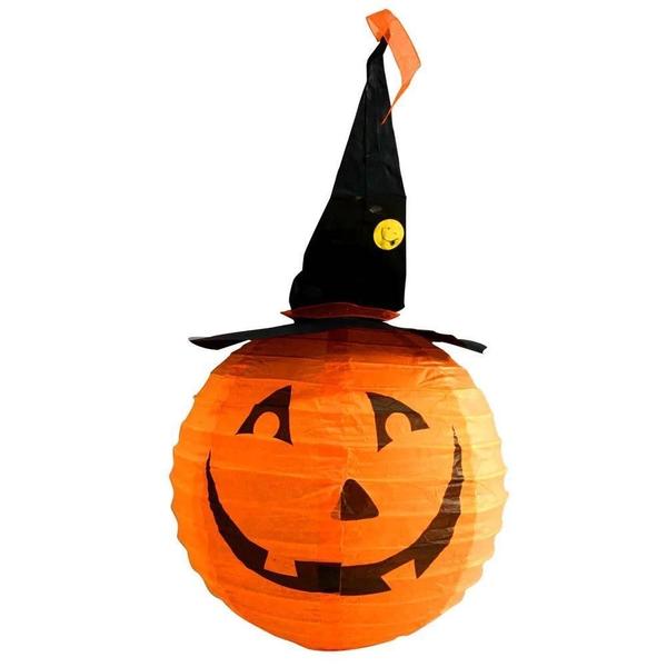 Imagem de Balão De Papel Abóbora Com Chapéu 30Cm Decoração Halloween