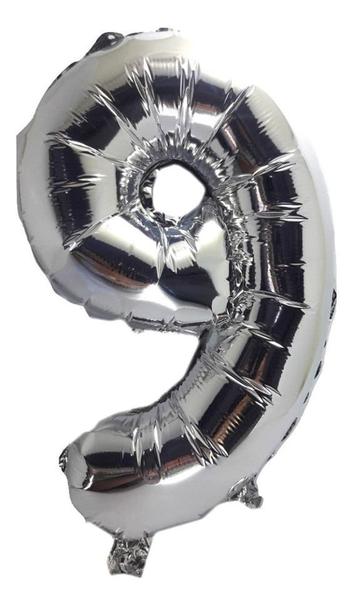 Imagem de Balão Gigante Número 9 Prata Metalizado 75 Cm