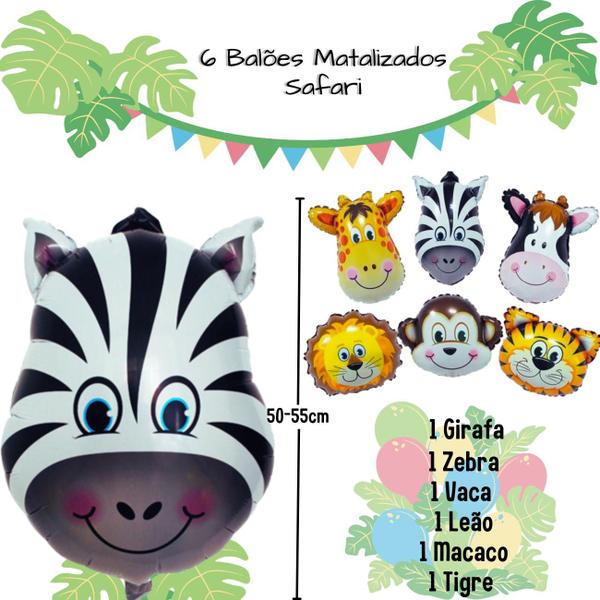 Imagem de Balão Metalizado Animais Safari 55cm, Decoração Festa De Aniversário Eventos, Balão Bexiga Safari Fazendinha Metalizado