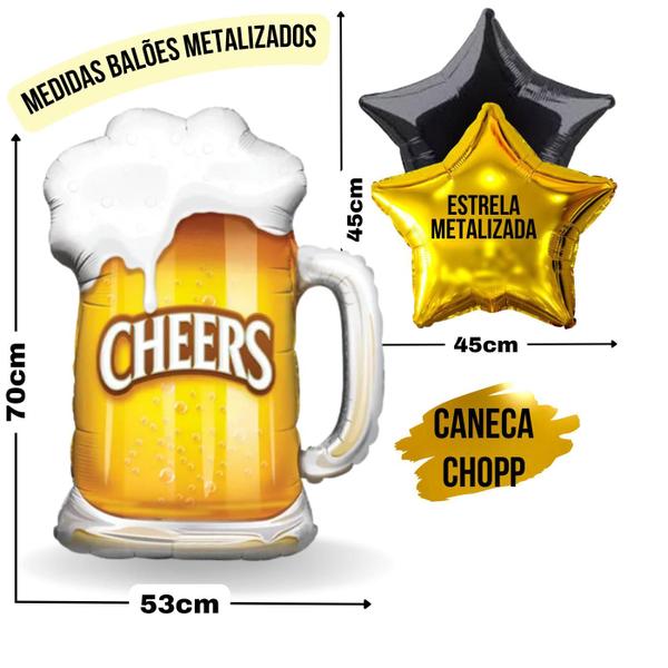 Imagem de Balão Metalizado Caneca Chopp 70cm + 4 Balões Estrela Metalizadas 45 Cm - Decoração Boteco Festa Aniversário Eventos