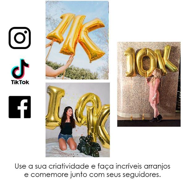 Balao Metalizado Comemoração 10k Seguidores Dourado Kit 3un - RT Imagem de Balao Metalizado Comemoração 10k Seguidores Dourado Kit 3un