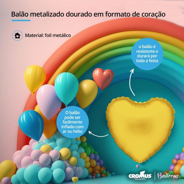 Imagem de Balão Metalizado Coração para Festa Aniversário Casamentos Eventos em Cores diversas 45 cm un