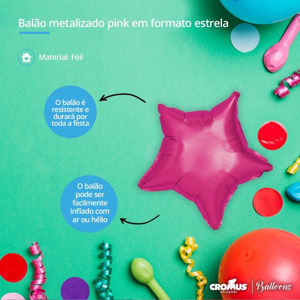 Imagem de Balão Metalizado de Festas Estrela Pink 60 cm para Decoração de Festas Aniversário e Eventos Un