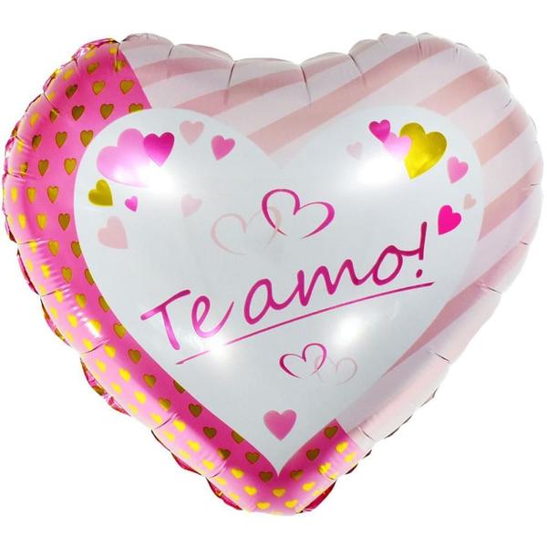 Imagem de Balão Metalizado Decorado Coração Estampado "TE AMO" 45CM - Pacote com 5 Unidades