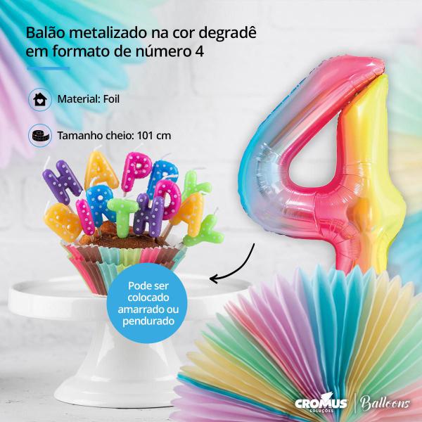 Imagem de Balão Metalizado Degradê Colorido para Aníversário Festa Casamentose Mêsversáio Tamanho 101 cm un