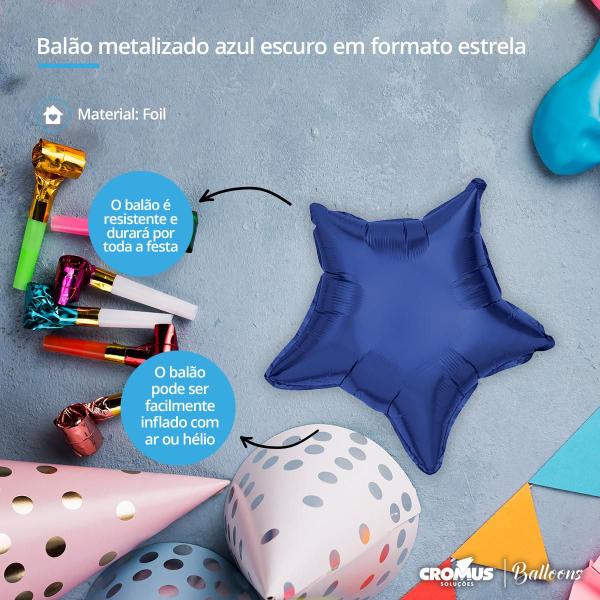 Imagem de Balão Metalizado Festas Estrela Azul Escuro 45 cm para Decoração de Festas Aniversário e Eventos Un