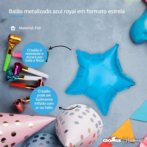 Imagem de Balão Metalizado Festas Estrela Azul Royal 45 cm para Decoração de Festas Aniversário e Eventos Un