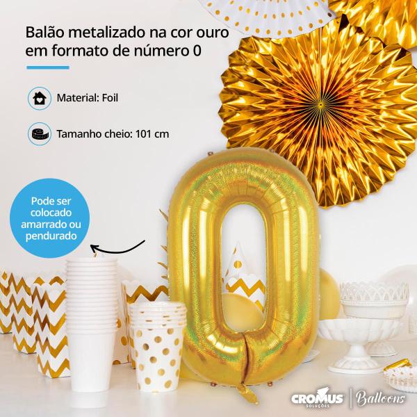 Imagem de Balão Metalizado Holográfico Numérico Brilhante 101cm para Festa Evento Aniversário 1un