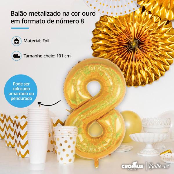 Imagem de Balão Metalizado Holográfico Numérico Brilhante 101cm para Festa Evento Aniversário 1un