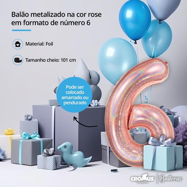 Imagem de Balão Metalizado Holográfico Numérico Brilhante 101cm para Festa Evento Aniversário 1un