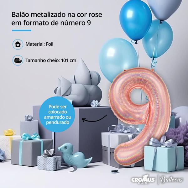 Imagem de Balão Metalizado Holográfico Numérico Brilhante 101cm para Festa Evento Aniversário 1un