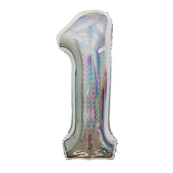 Balão Metalizado Holográfico número 1 Prata glitter Holográfico para aniversários e festas 101 cm Un - Cromus Imagem de Balão Metalizado Holográfico número 1 Prata glitter Holográfico para aniversários e festas 101 cm Un