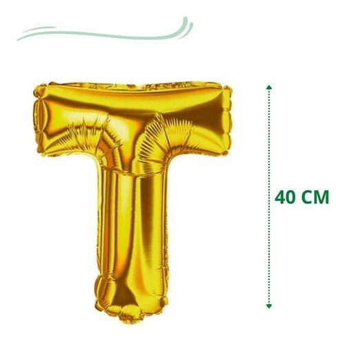 Imagem de Balão Metalizado Letra T 40cm Com Palito Dourado