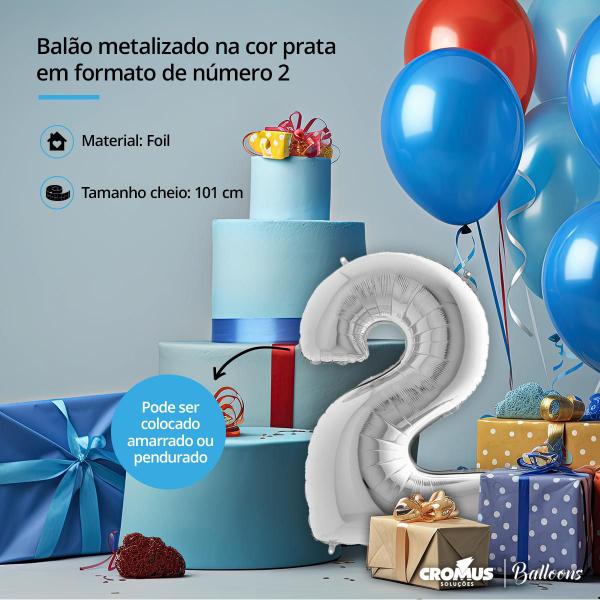 Imagem de Balão Metalizado Prata  para Aníversário Festa Casamentose Mêsversáio Tamanho 101 cm un