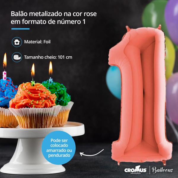 Imagem de Balão Metalizado Rose Rosa Gold para Aníversário Festa Casamentose Mêsversáio Tamanho 101 cm un