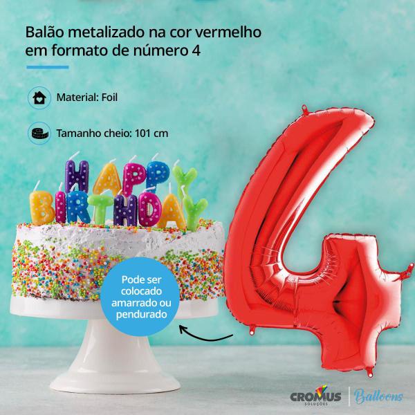 Imagem de Balão Metalizado Vermelho para Aníversário Festa Casamentose Mêsversáio Tamanho 101 cm un