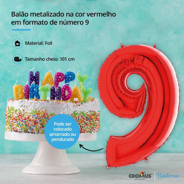 Imagem de Balão Metalizado Vermelho para Aníversário Festa Casamentose Mêsversáio Tamanho 101 cm un