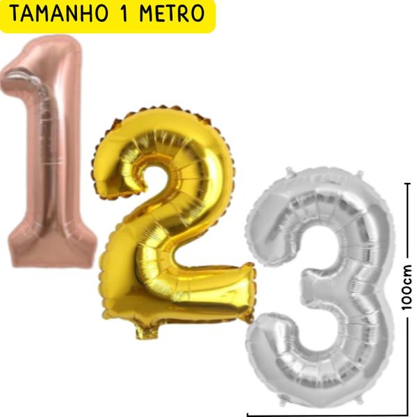 Imagem de Balão Numero Metalizado 1 Metro Dourado, Balão Metalizado Numero Gigante Prata, Rose Gold