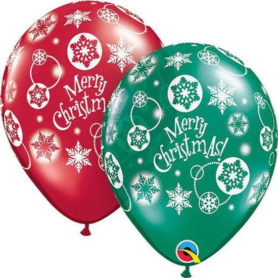 Imagem de Balão Qualatex 11" - Redondo Esmer E Rubi - Merry Christmas!-Flocos - 50 Un