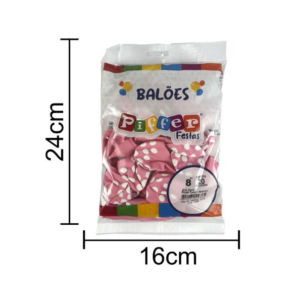 Balão Redondo 8" - Bolinha Rosa Claro e Branco 20 unid. - Piffer Imagem de Balão Redondo 8" - Bolinha Rosa Claro e Branco 20 unid.