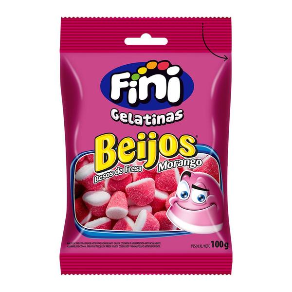 Balas de Gelatina Fini Beijos de Morango 100g Imagem de Balas de Gelatina Fini Beijos de Morango 100g