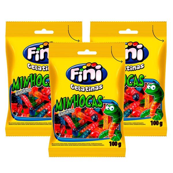 Balas de Gelatina Fini Minhocas Sortidas 100g Kit com três unidades Imagem de Balas de Gelatina Fini Minhocas Sortidas 100g Kit com três unidades