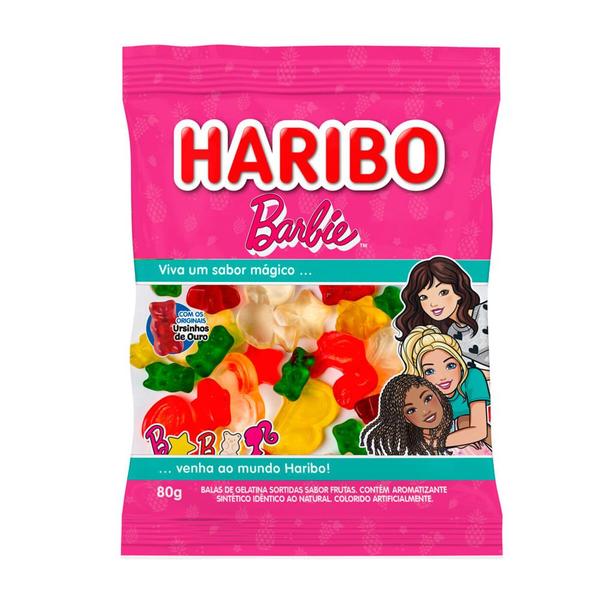 Balas de Gelatina Haribo Barbie com Ursinhos de Ouro 80g Imagem de Balas de Gelatina Haribo Barbie com Ursinhos de Ouro 80g